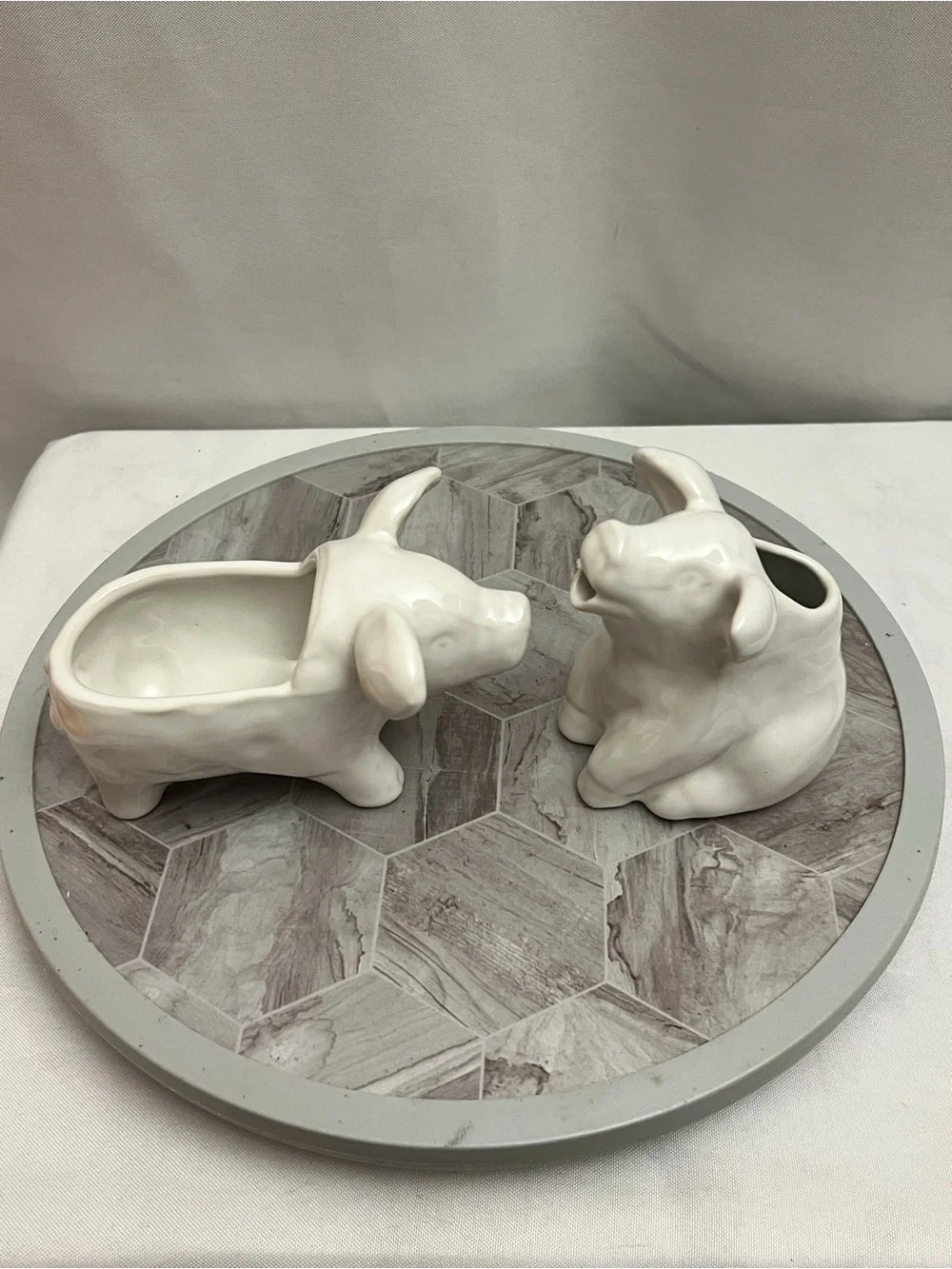 Pottery Barn White Ceramic Cow Creamer Sugar Bowl Set Farmhouse Kitchen Decor
